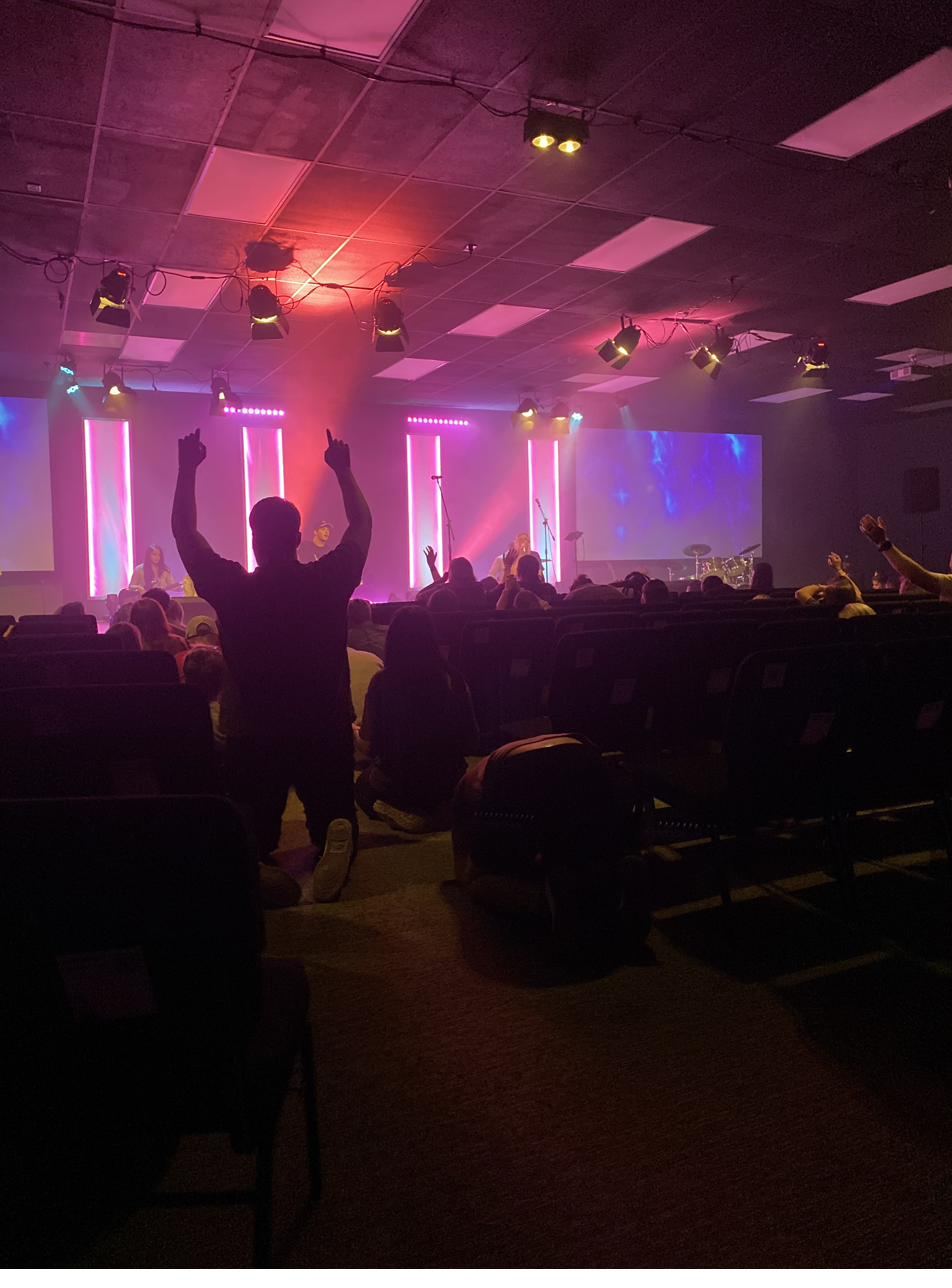 Church congregation during worship service